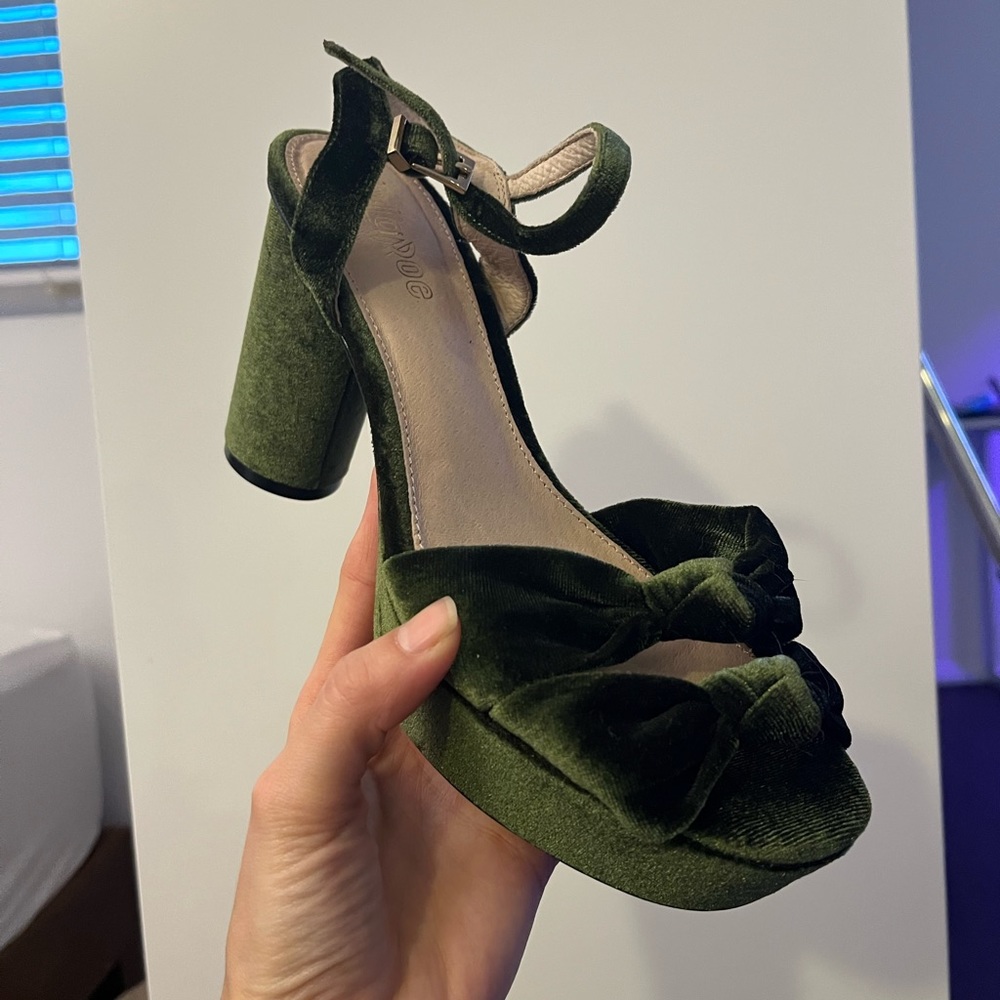 Green velvet heels